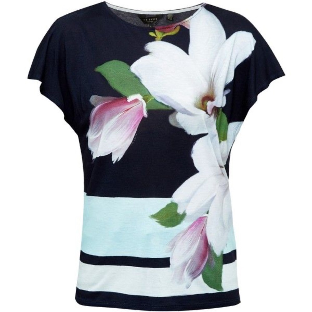 Ted Baker London Abigeyl Magnolia Print Cap Sleeve Knit Ted’s size 2 US S/M Navy